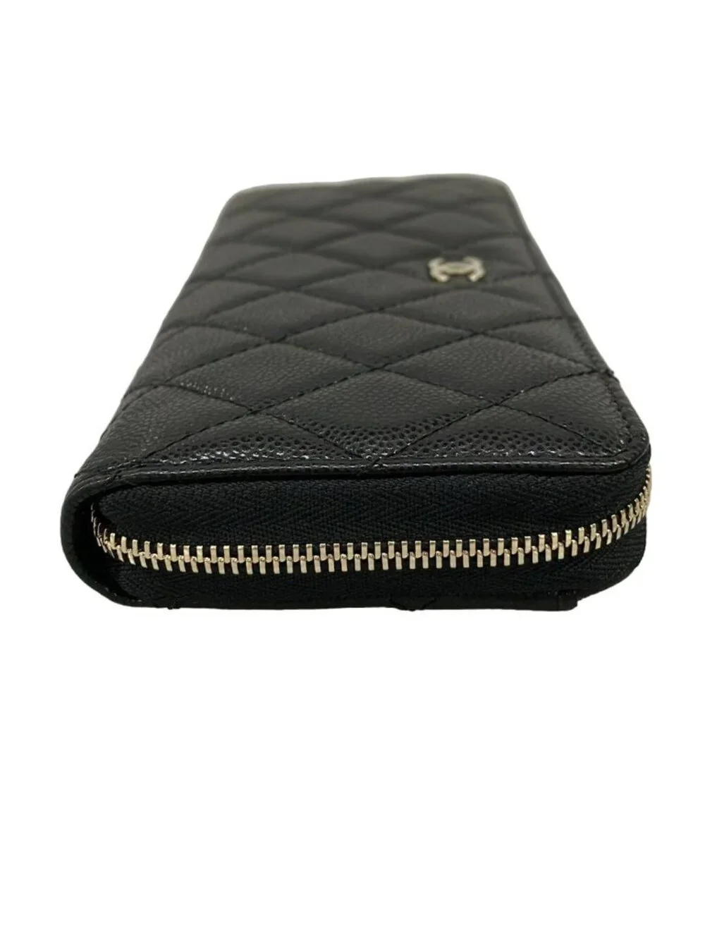 Chanel Wallet Quilted Classic Long Zip Black Champagne Gold Zip Around
